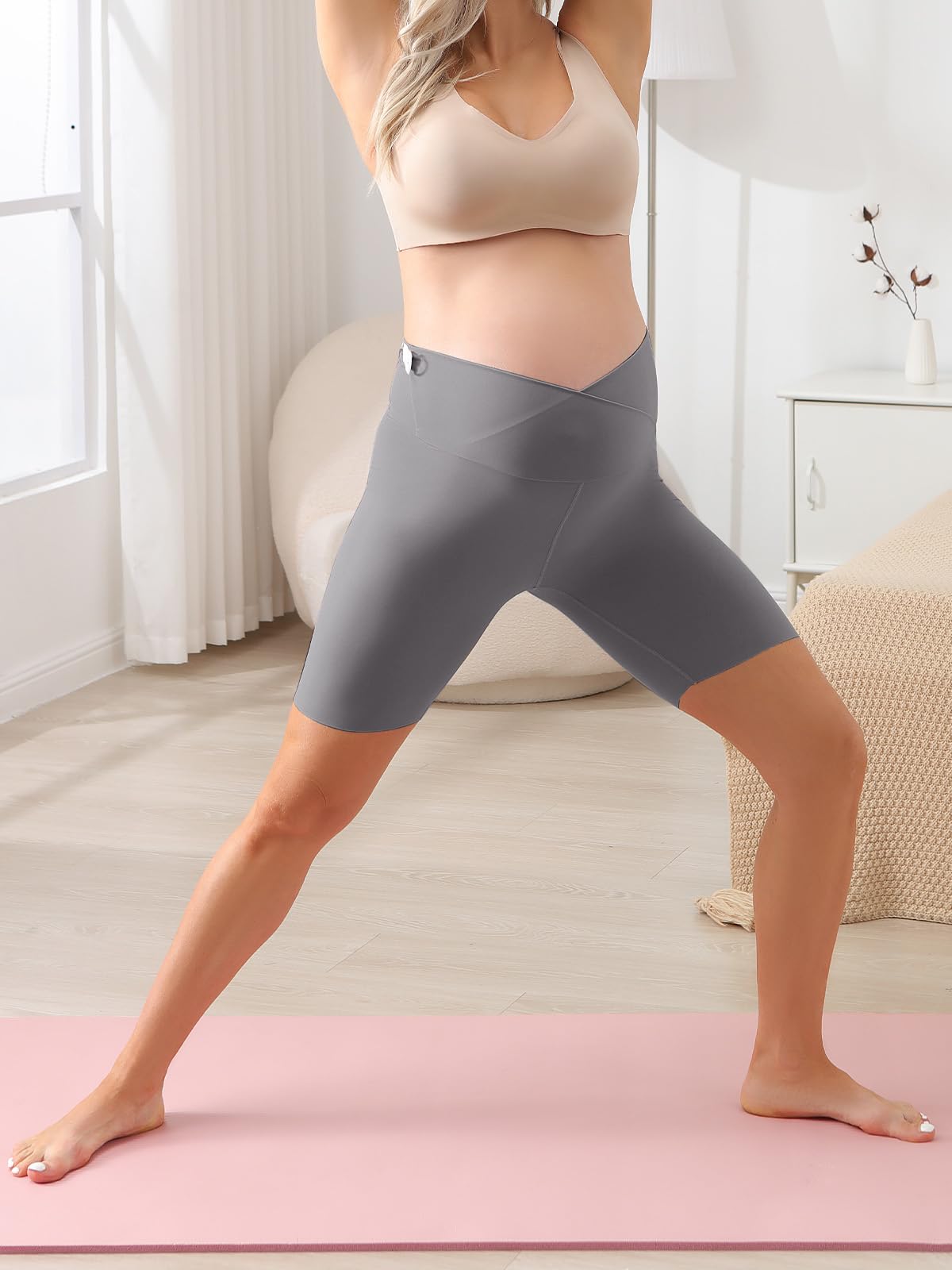 Maternidad Pantalones Cortos,Leggings Premamá Cortos Embarazo,Ajustable Ropa Premamá Verano Mujer,Premamá Leggins Pantalones sobre el Vientre,Cintura Alta para hogar,Yoga,Deporte Gris S