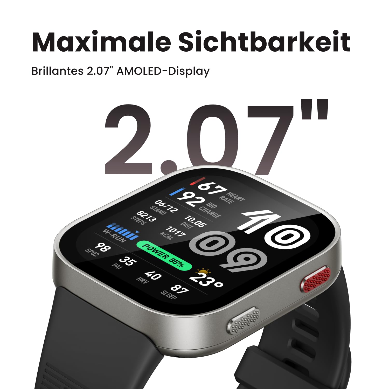 Amazfit Bip Max 50mm Smartwatch, 2.07" AMOLED-Display, 20 Tage Akkulaufzeit, GPS, 4GB Speicher, Offline-Karten, Fitness-Tracker, 5ATM