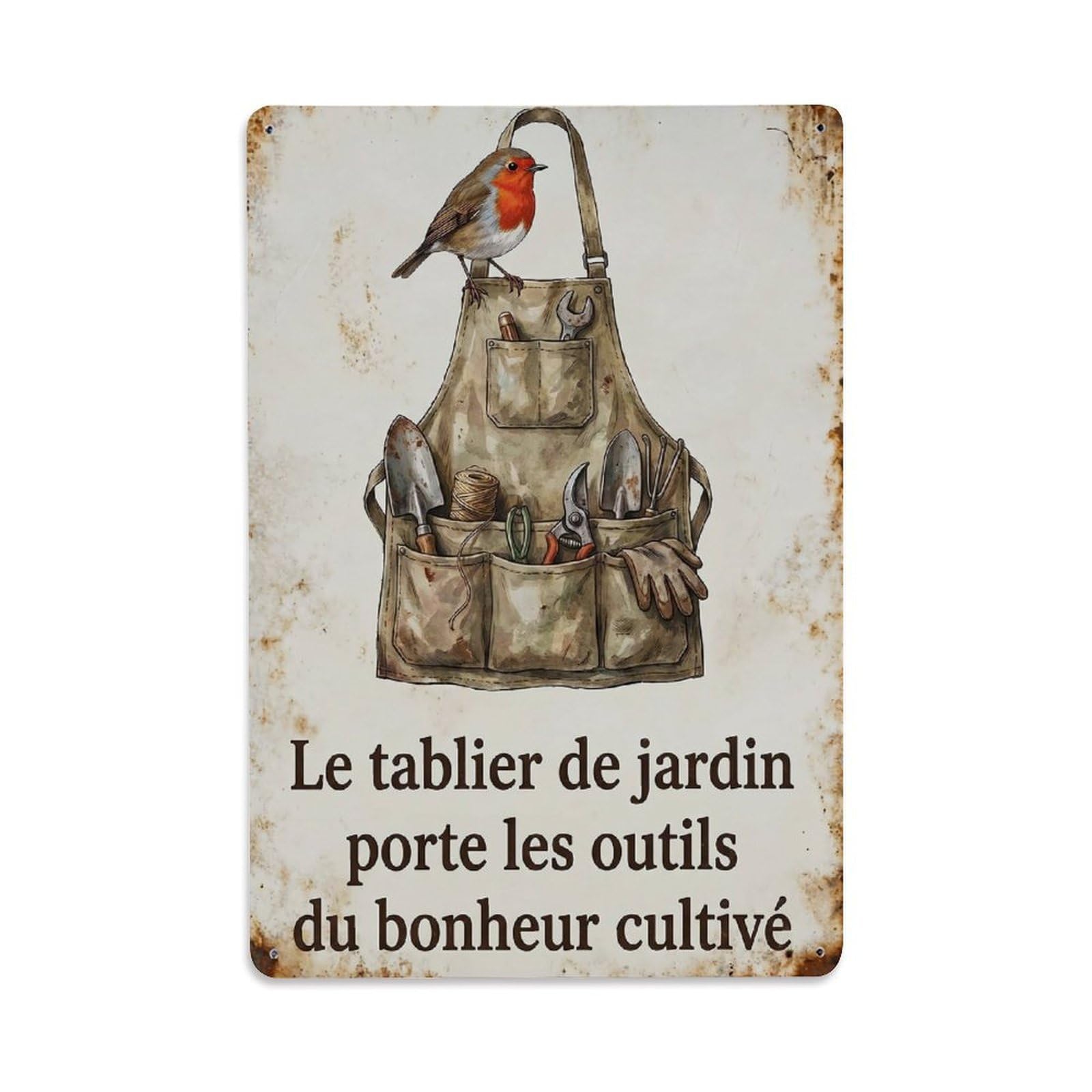 Robin Bird Garden Quote Garden Apron Metal Tin Sign