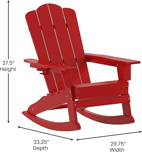Miniatura 3 de Flash Furniture Newport Adirondack - Silla mecedora con soporte para tazas, resistente a la intemperie, de poliresina Adirondack, color rojo