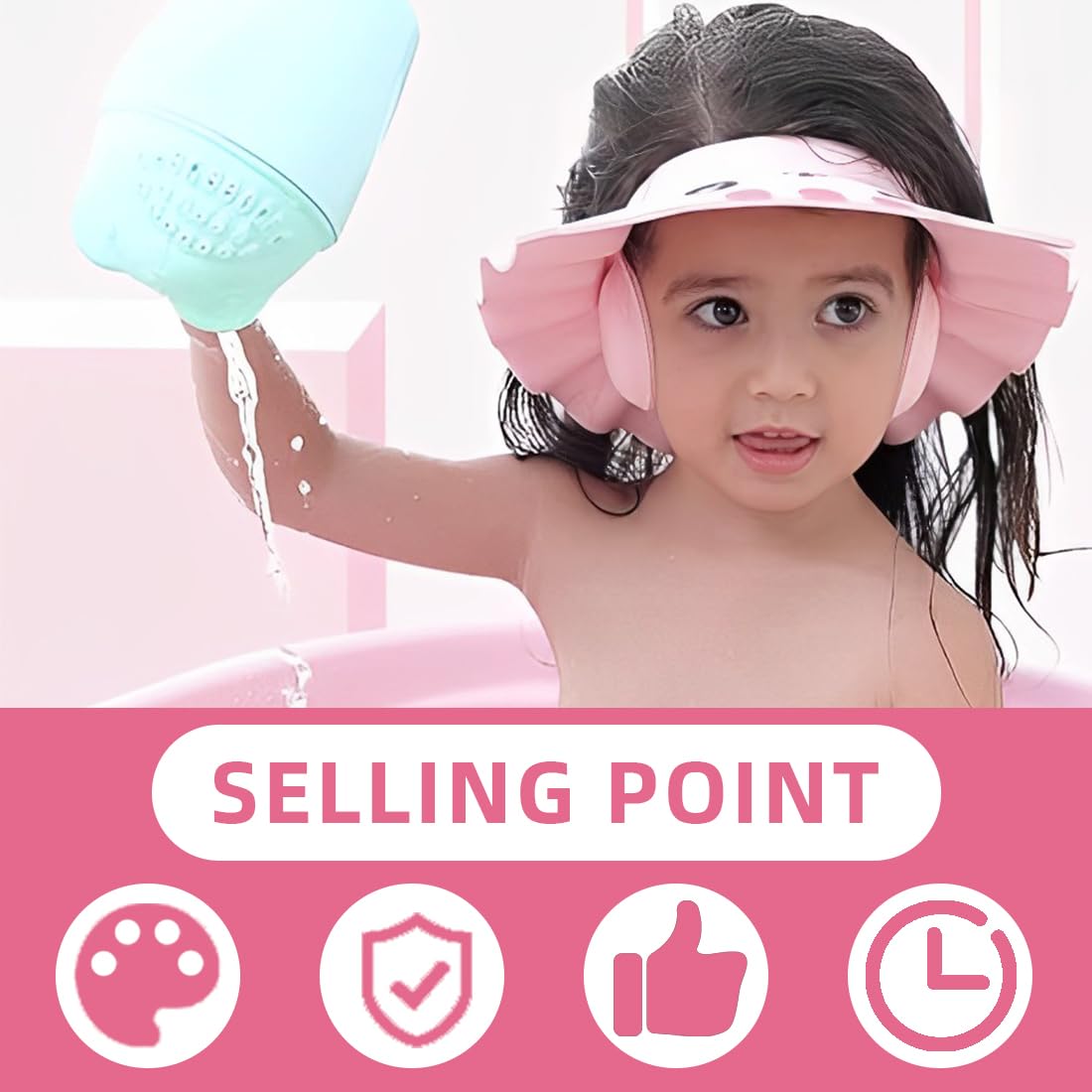 1 Pc Chapeau Douche Bébé,Réglable Visière Bonnets De Bain,Casquette De Bain Bebe,Casquette De Bain,Bonnet De Douche Enfant Pour Enfants Protection Des Yeux Et Visage De Shampooing(Rose)