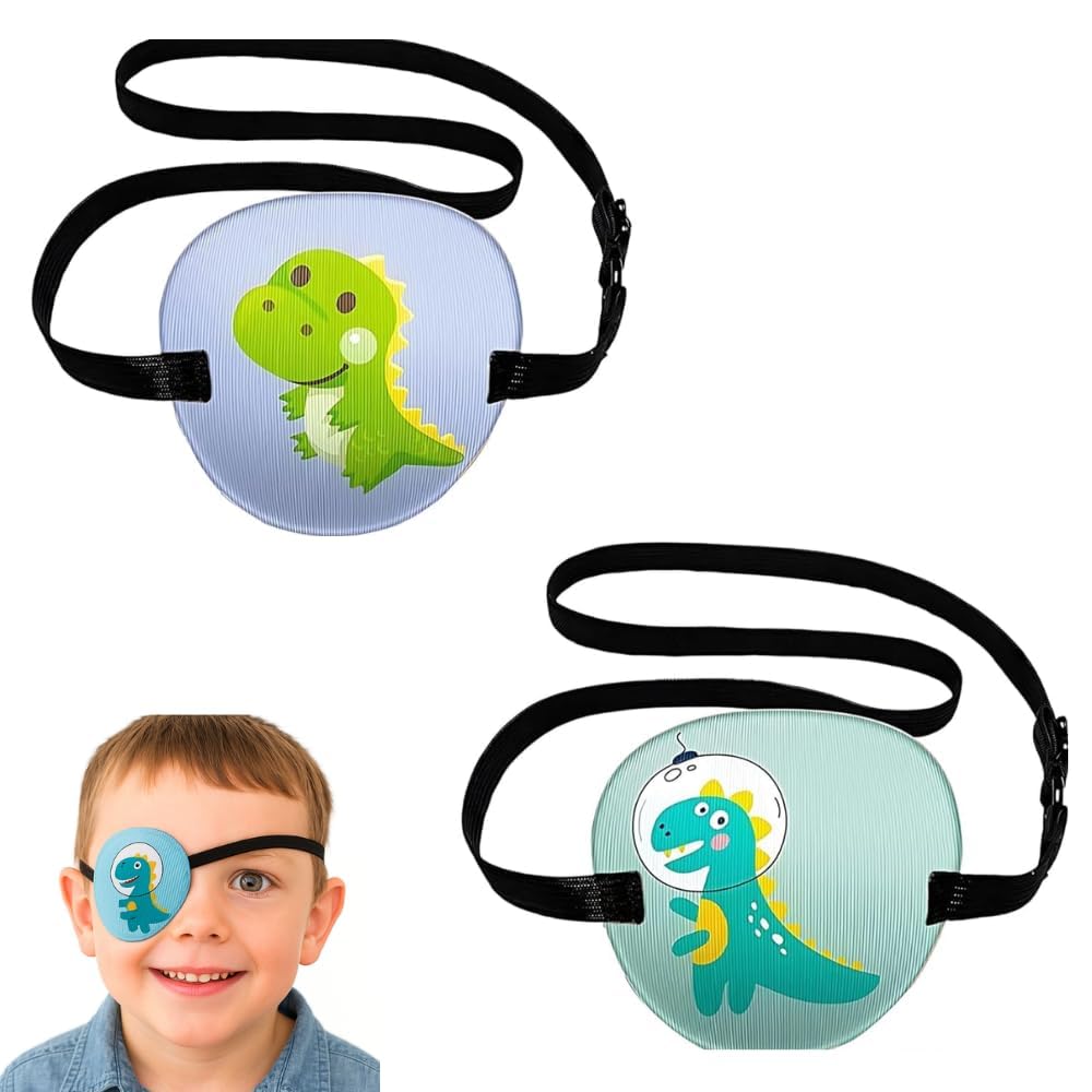 SEMITO Kids Eye Patch for Lazy Eye Amblyopia Adjustable Soft Single Eye Mask for Boys Girls Cartoon Dinosaur Orthoptic Eye Cover Washable Reusable Multicolour Pack of 2-image-35