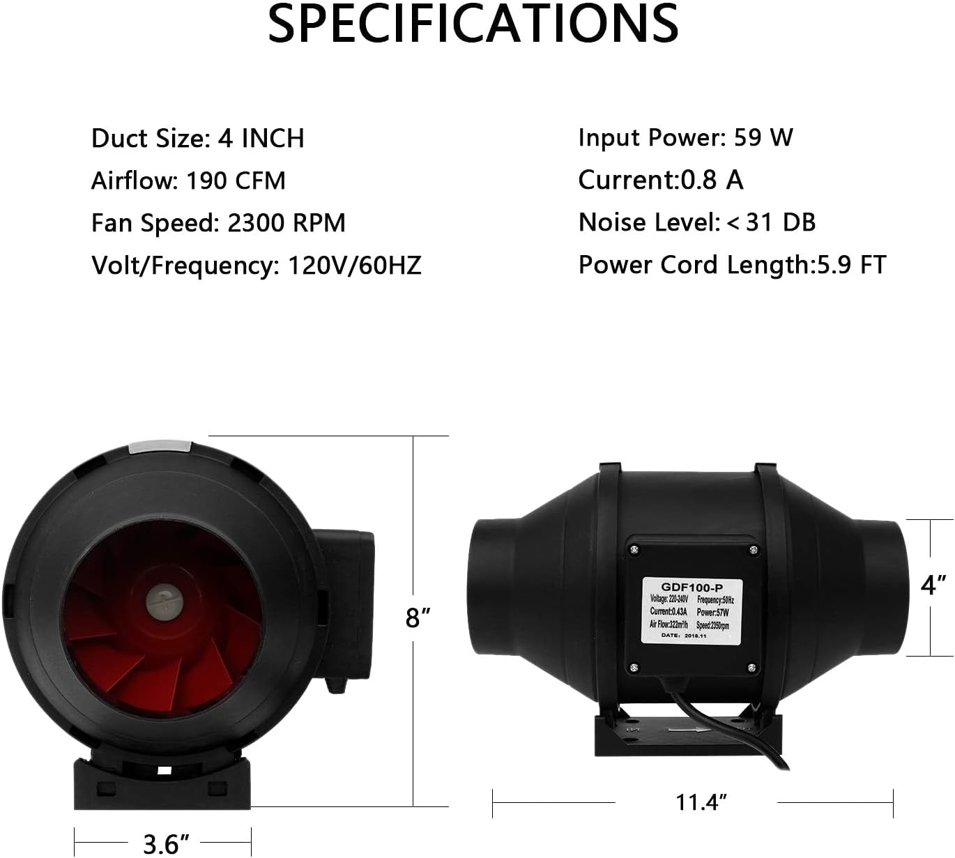 SunStream 4 Inch 16 FT Flex Dryer Vent Hose and 4 Inch 190 CFM Air Ventilation Booster Vent Fan for Indoor Grow Tent