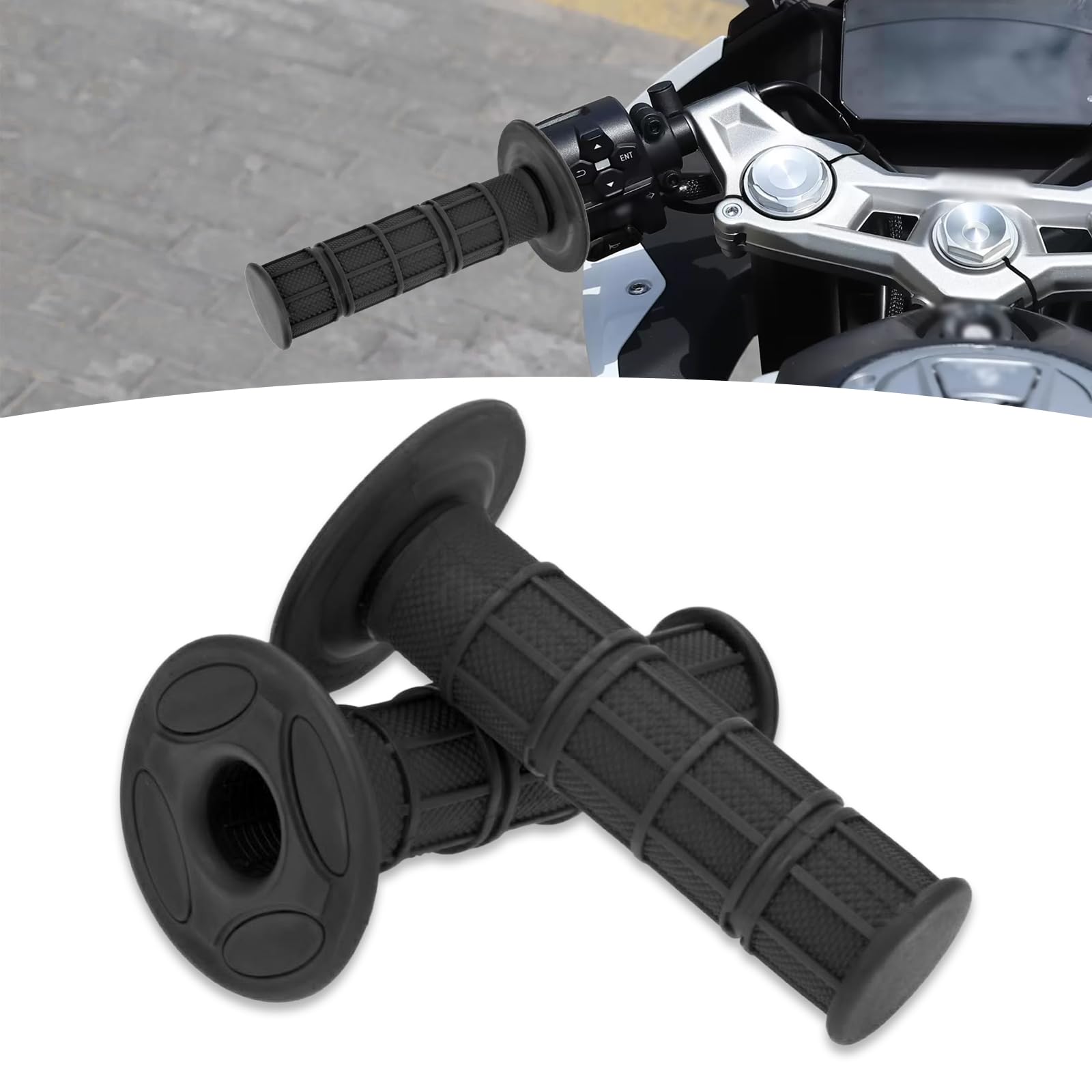 2 PCS 7/8" 22mm Motorcycle Hand Grips, Anti-Slip Left and Right Handlebar Grips, Universal Handlebar Grips for Motorcycle Offroad Dirt Bike (Black)