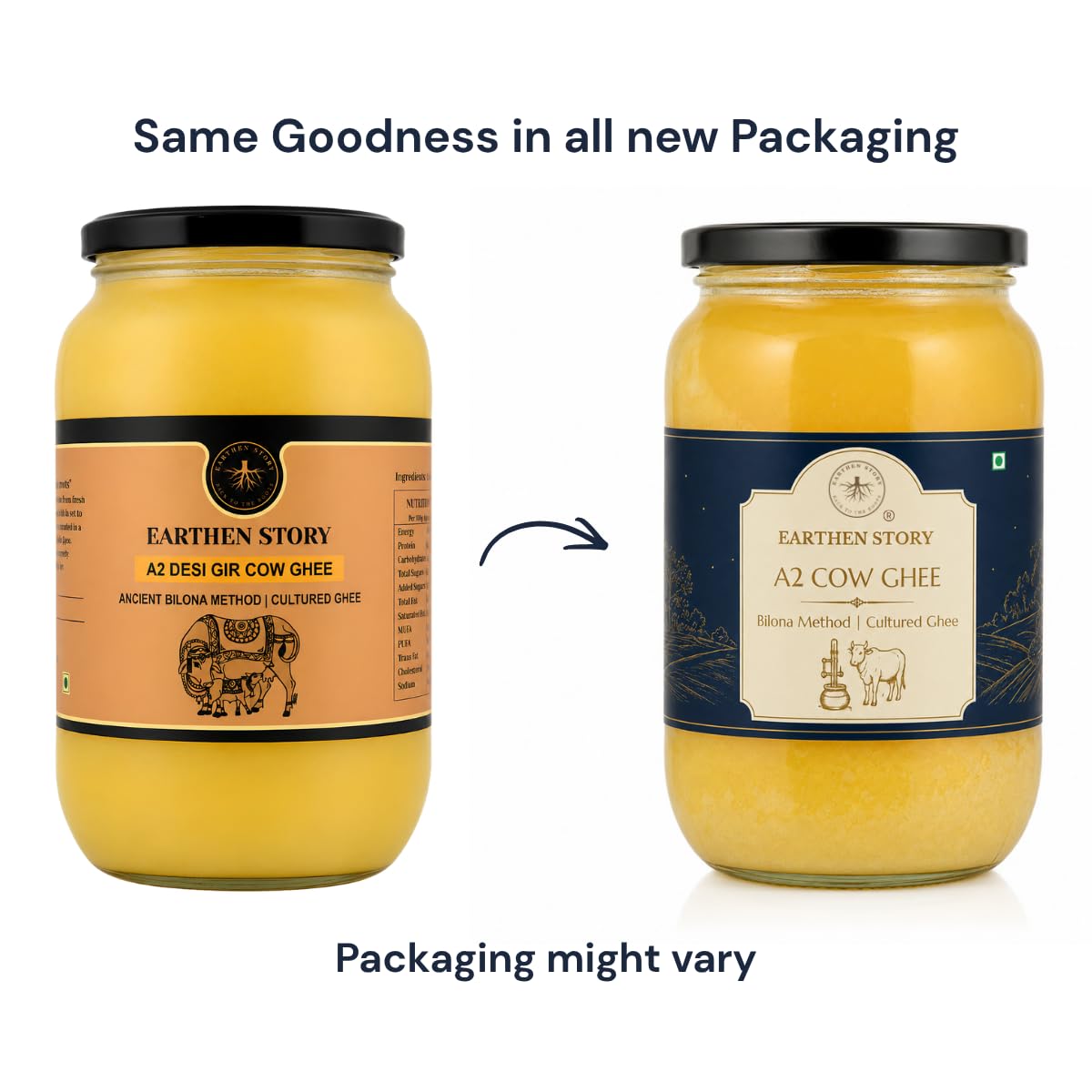 Earthen Story Ghee A2 de Gir Cow 1L | Probado en laboratorio para más de 250 pesticidas | Método tradicional Bilona de cuajada | Ghee de vaca védico puro A2 en tarro de vidrio