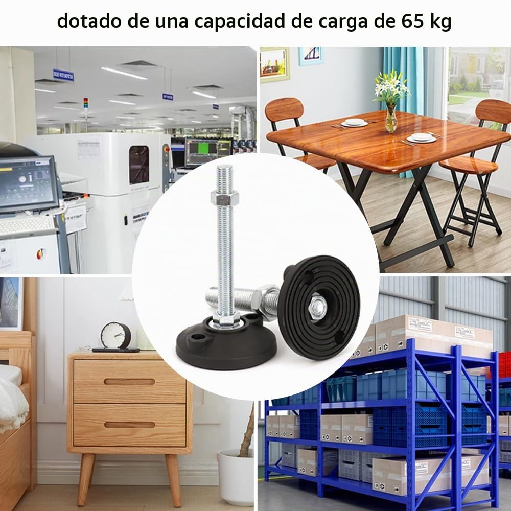 Niveladores Base de Goma, 2 Pcs M20 Patas Regulables para Muebles, Metal Roscadas Pie Nivelador, para Maquinaria de Fábricas Grandes, Bancos de Trabajo(D80*M20*L300)
