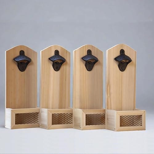 Miniatura 5 de Abrebotellas montado en la pared con tapa colector, construcción de madera y metal, regalo para hombres, normal, WO001