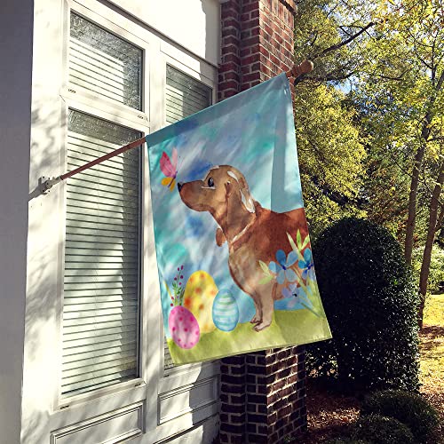 Drapeau teckel décoration Pâques grand format en toile de lin multicolore