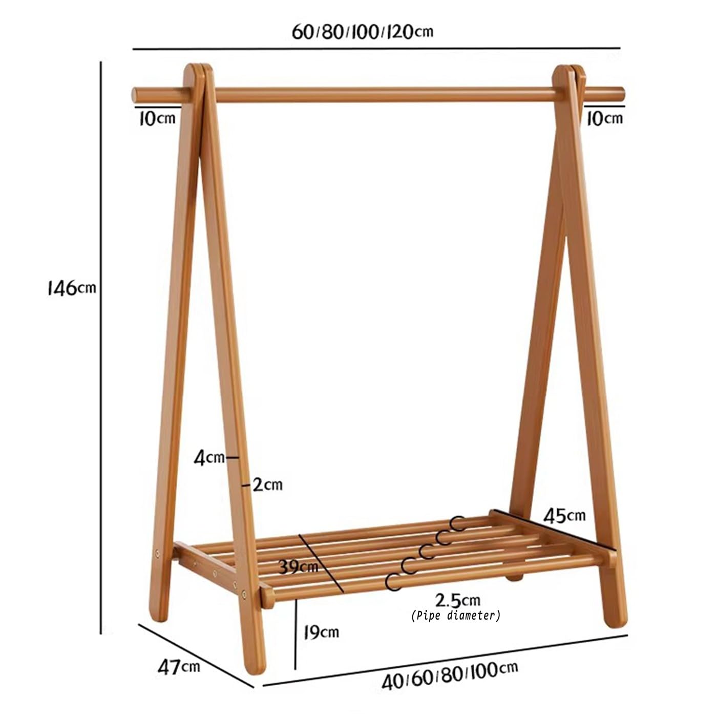 Perchero de madera maciza con diseño Hoo & Shoe Sto para ahorrar espacio, 60/80/100/120 cm, altura de madera natural, altura de 146 cm, perfecto para entrada y hogar