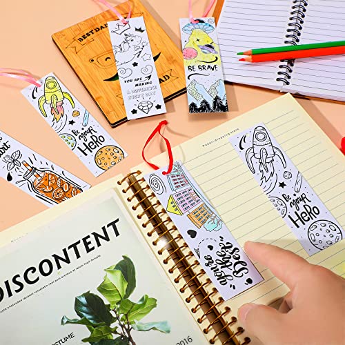 108 Pcs Color Your Own Bookmarks Inspirational Bookmarks For Kids Students, Diy Motivational Coloring Blank Paper Bookmarks For Teachers Students Bookmarks Birthday Diy Supplies (Elegant Style) #TOP3