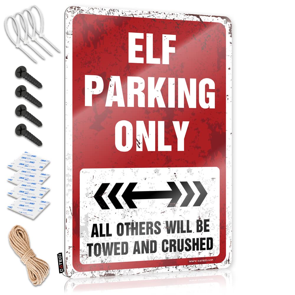 Krazmurongd One Color Wood Plaque Hanging Sign Elf Parking Only Tin Sign Vintage Decor Room Stuff(20X30cm)