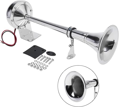 Miniatura 1 de NovelBee Bocina de trompeta de barco marino de 12 V, bocina eléctrica única de acero inoxidable de 115 db para remolque de camión de barco