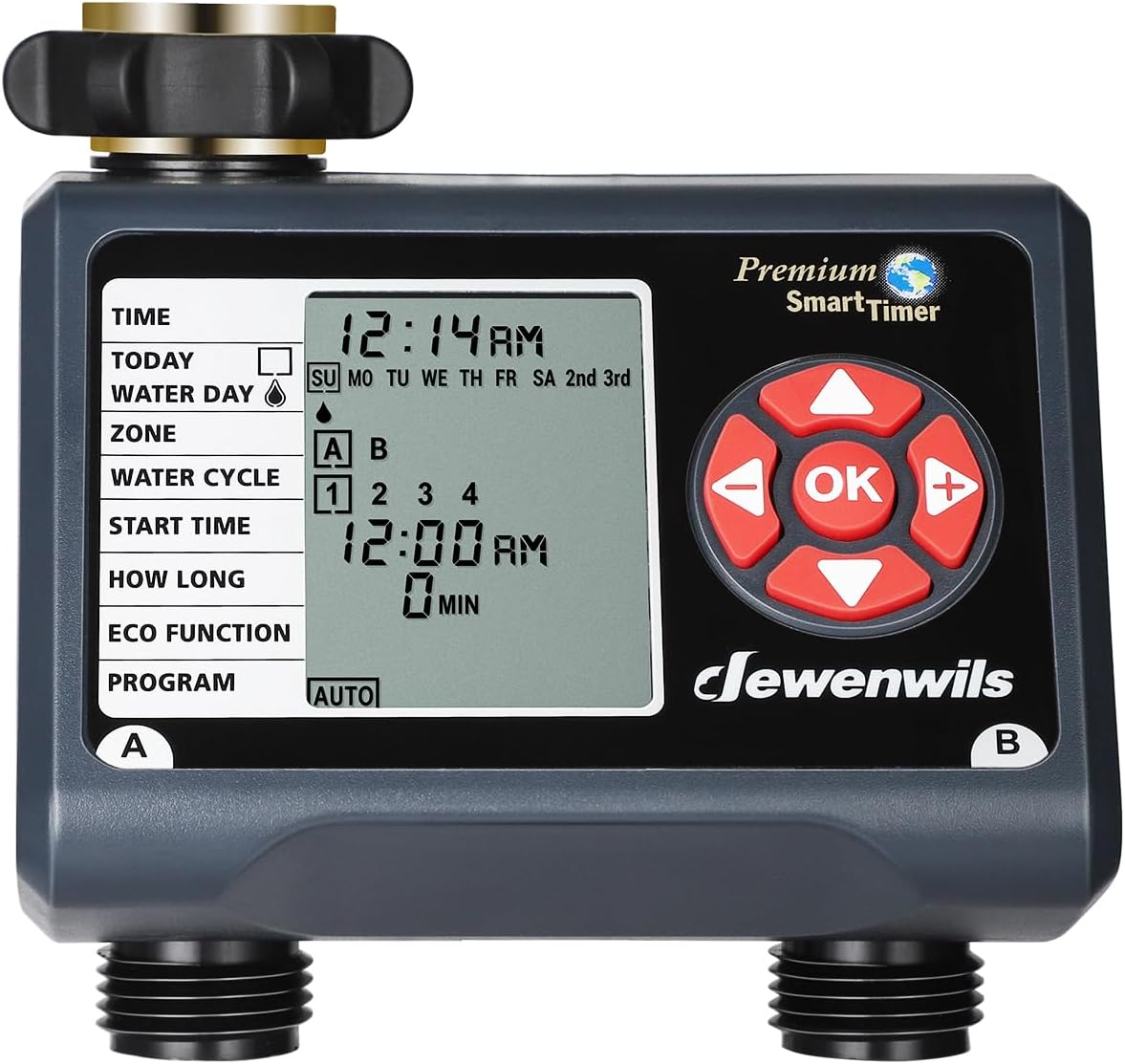 DEWENWILS Water Timer, Outdoor Sprinkler Garden Hose Timer Programmable with 2 Independent Controlled Outlets, Automatic Faucet Watering Timer for Yard Lawn Irrigation, Auto Manual Rain Delay ECO Mode