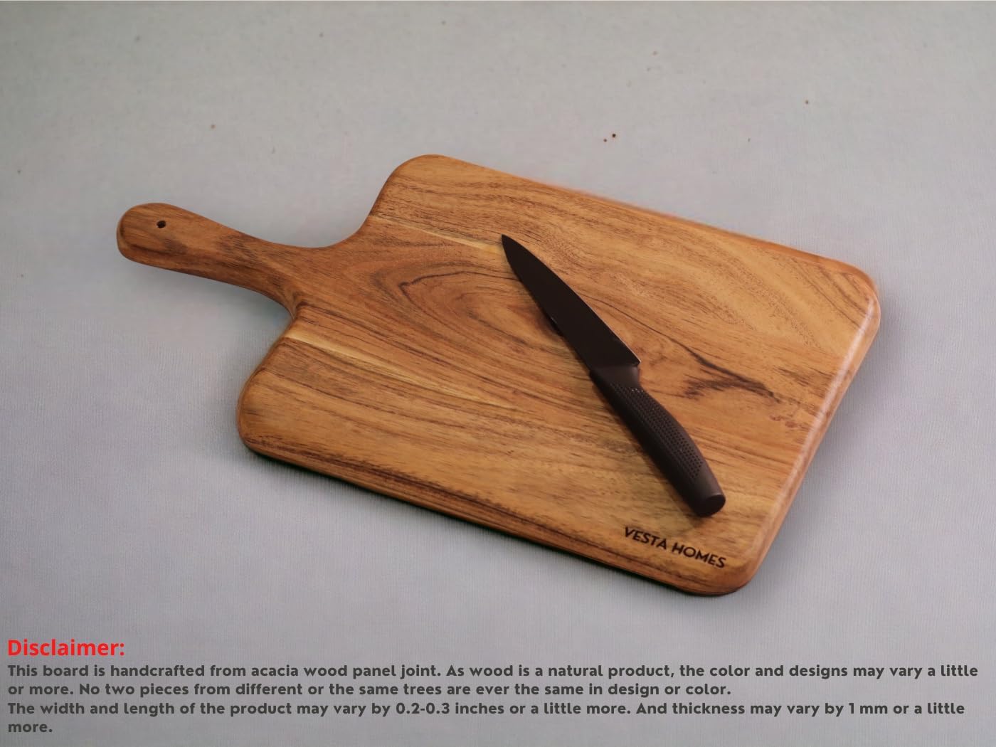 Vesta Homes Wooden Cutting Board/Chopping, Serving Board, Platter for Vegetables, Fruits, Cheese, and Charcuterie | Natural Acacia Wood | 16 * 9 Inches | Handcrafted in India - Image 2
