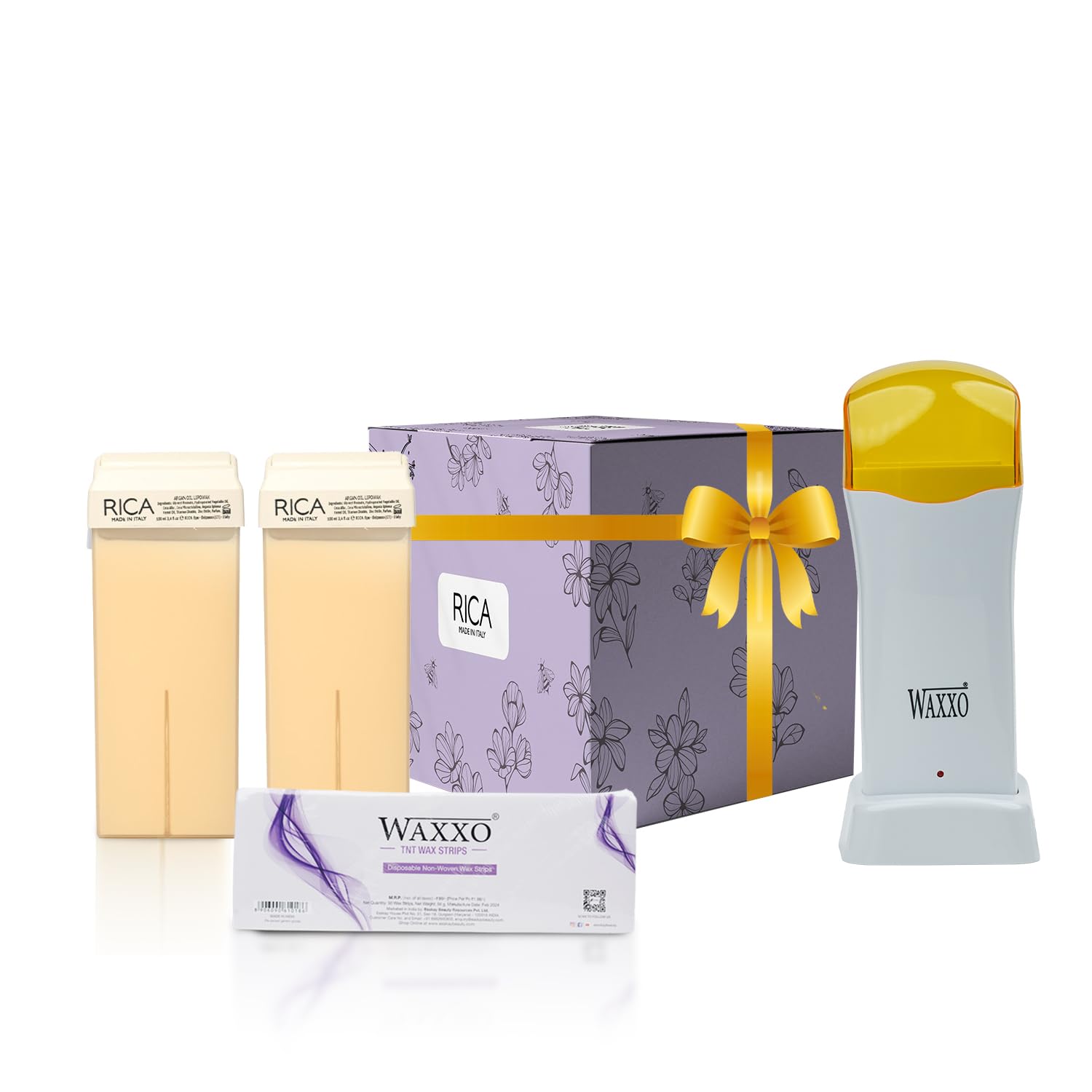 Rica Argan Wax Refill Roll-On Hair Removal for Men & Women 100 ml, (Pack of 2) with Single Roll On Wax Heater & Wax Strips, 4 Pcs Gift Combo-image-24