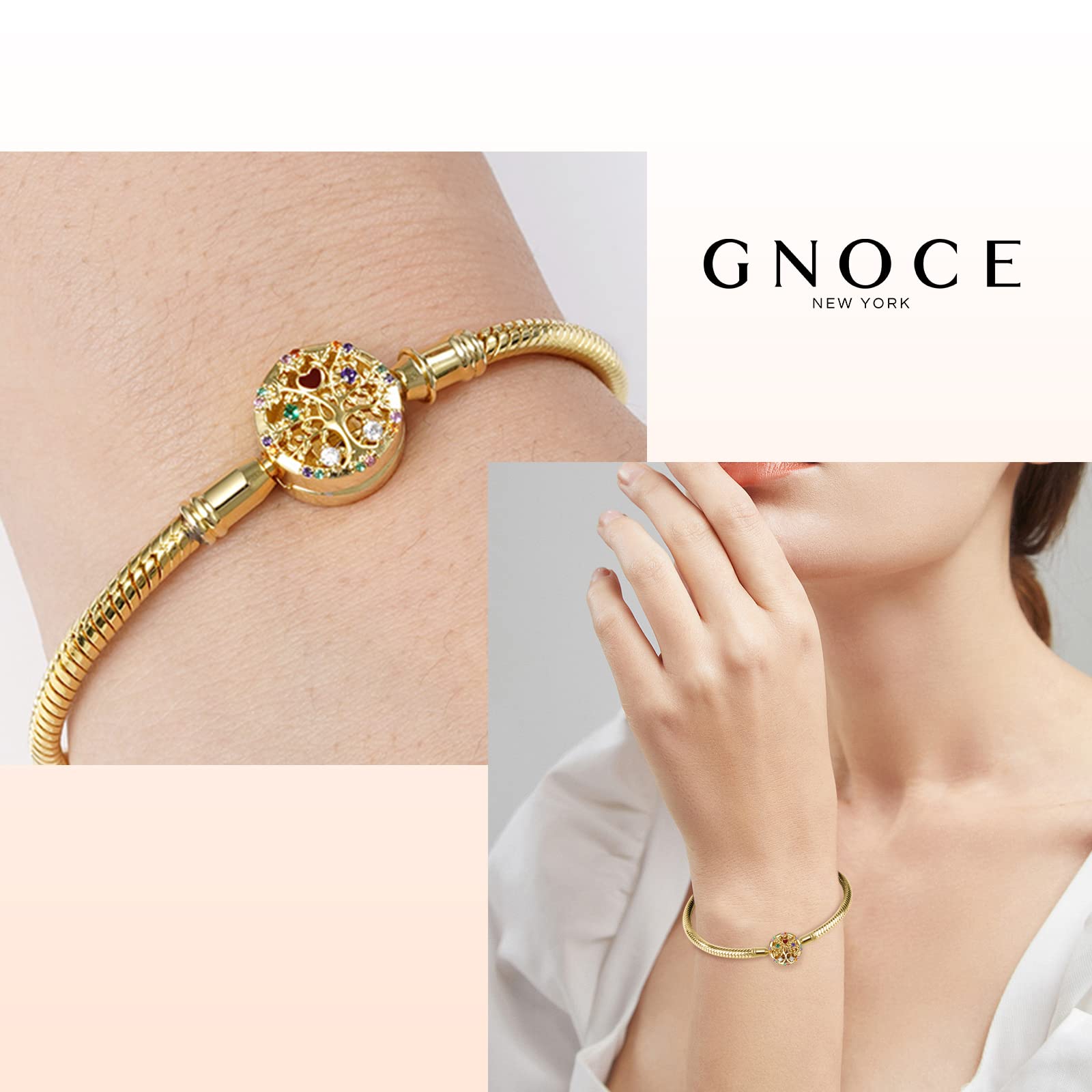GNOCE Lebensbaum Armband aus 925 Sterling Silber 18K vergoldet mit bunten Steinen eingelegt Baum des Lebens Schmuck Freundschaft Geschenk mit Geschenkbox