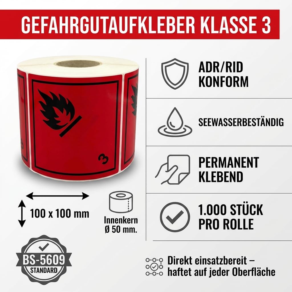 Gefahrzettel, Gefahrgutaufkleber Klasse 3 Entzündbare, flüssige Stoffe