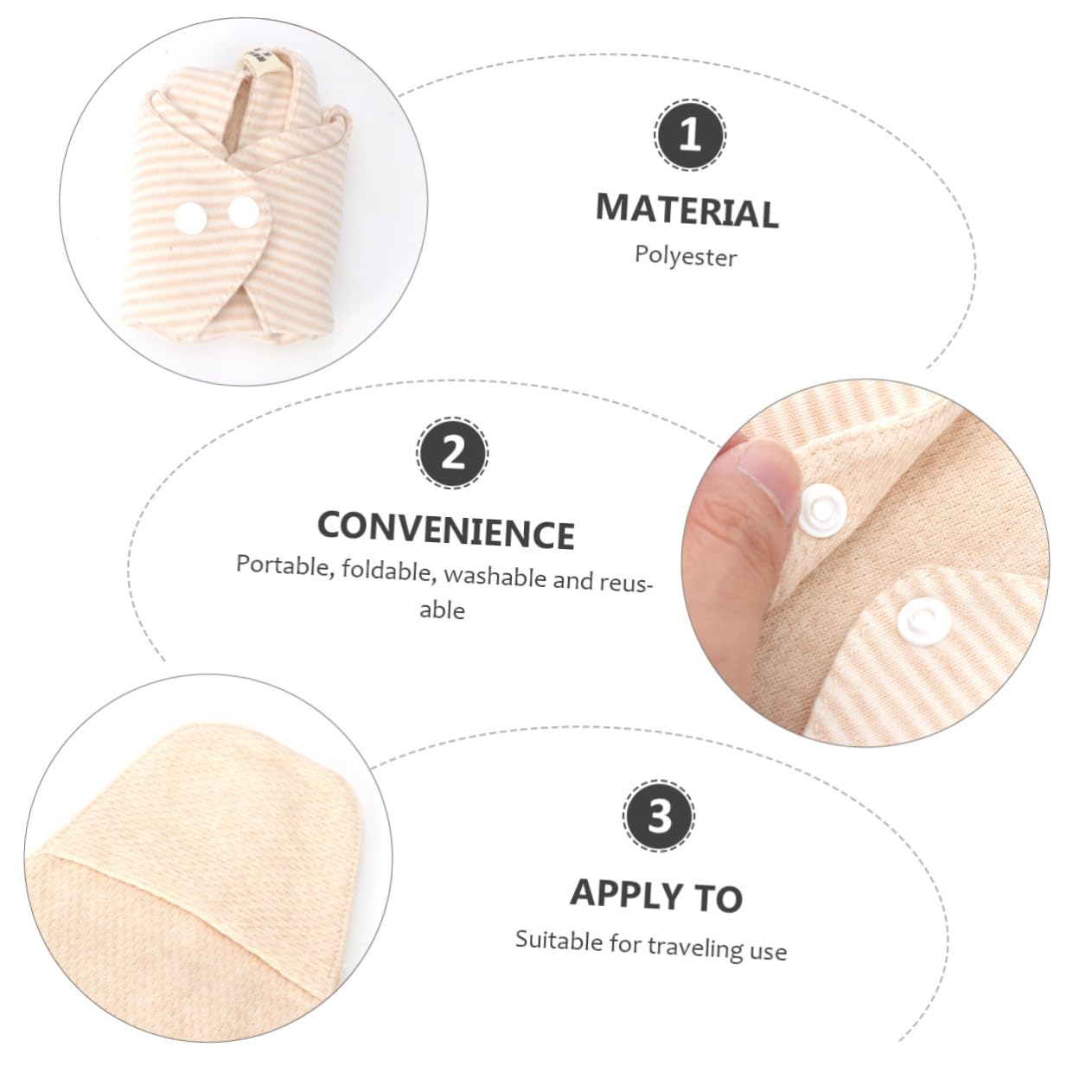 Beaupretty 4 Piezas toalla sanitaria de tela diarios toalla higiénica Toalla sanitaria lavable toalla higiénica portátil almohadillas de mamá servilleta sanitaria Toalla tía
