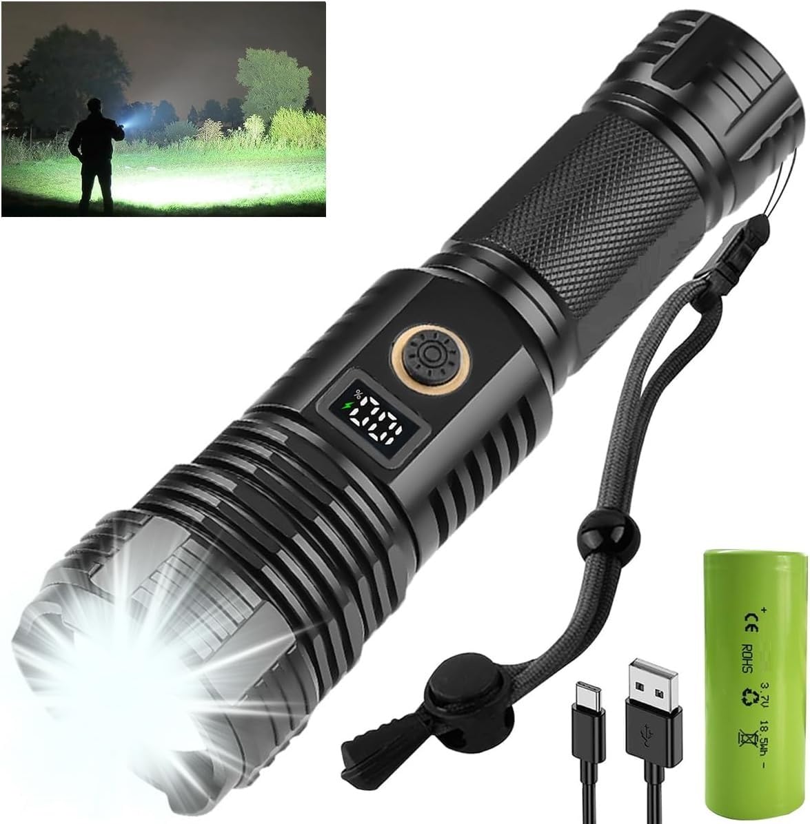 VishBin Rechargeable LED Flashlights, 200000 High Lumens Flashlight,Tactical Flashlight with Zoomable, 5 Modes, Military Grade Waterproof Super Bright Flashlights for Emergencies, Camping, Hiking (B0DHD3XD3J) Amazon Price History, Amazon Price Tracker