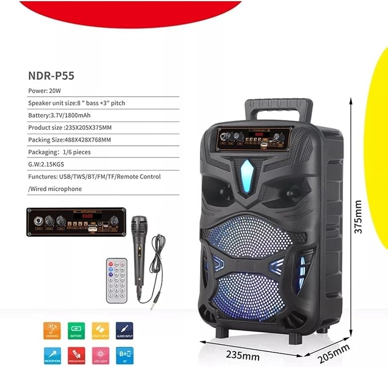 Sightzer Led Işikli Bluetooth Hoparlör Mikrofonlu Kablosuz Şarjlı Taşinabilir Speaker Siyah SGHT-P55