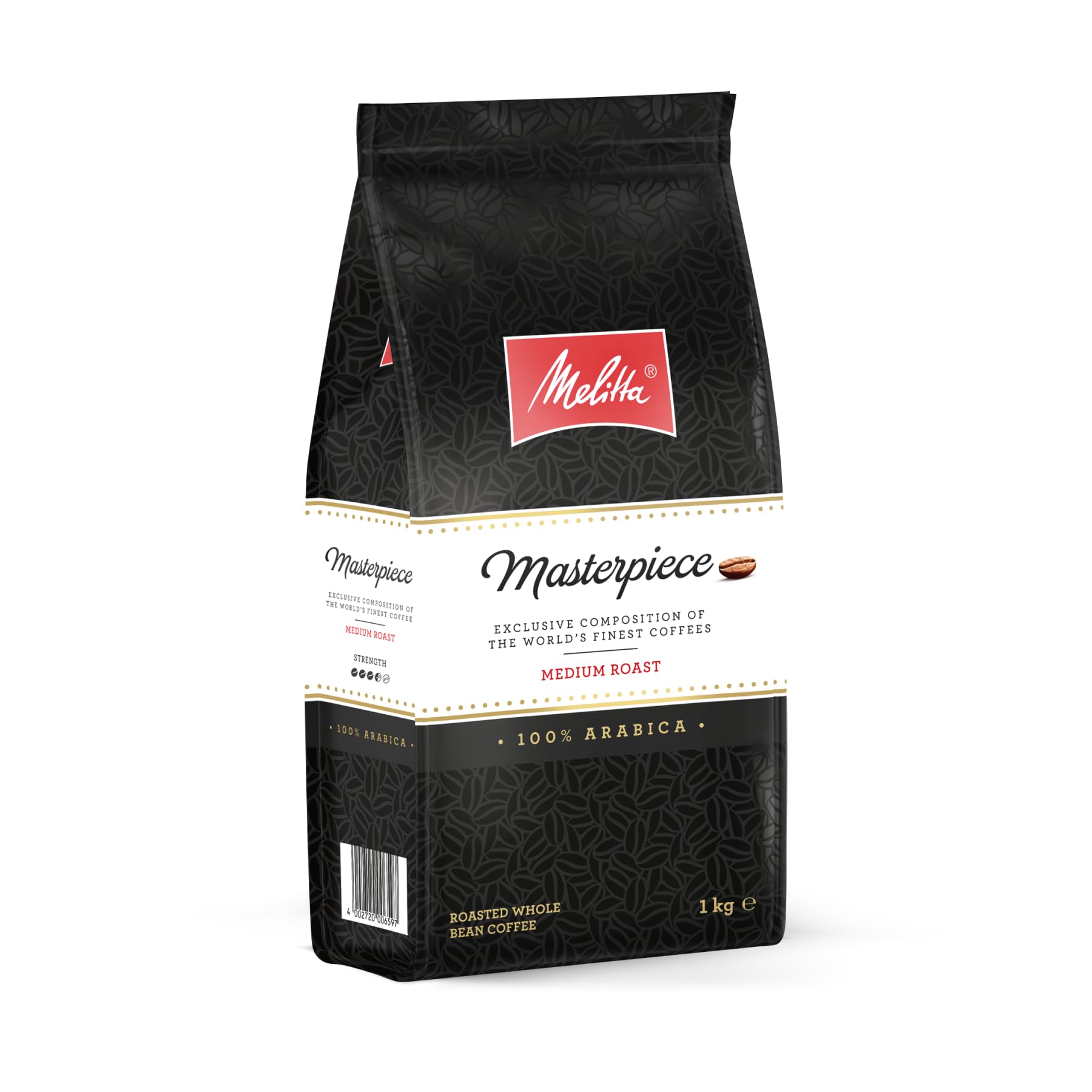 Melitta Masterpiece kawa z rzadkością, 1 kg, całe ziarna kawy, niezmielona, 100% Arabica, Medium Roast, palona w Niemczech, grubość 3,5