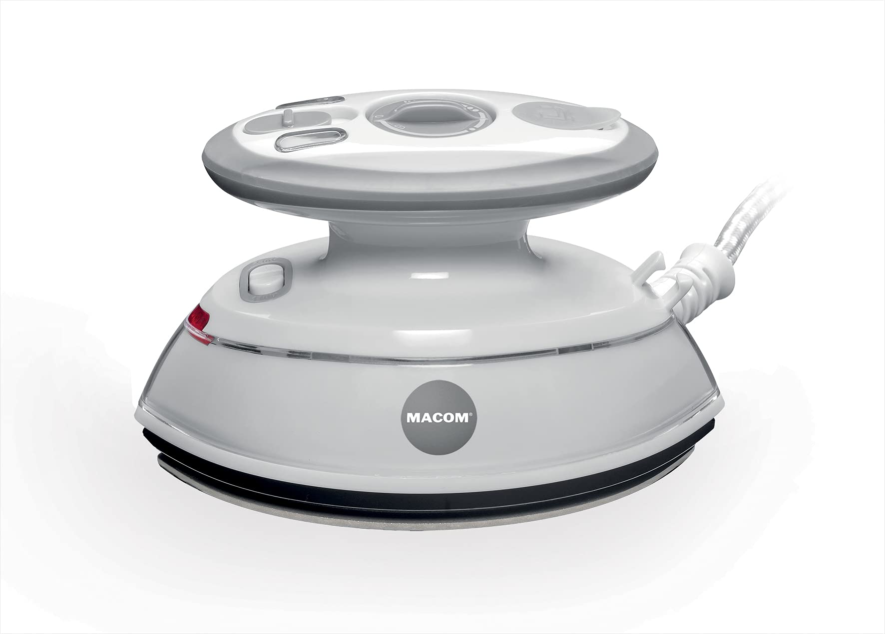 Macom - Mini Plancha de Doble Punta para Vapor de Toda Placa, Color Blanco y Gris