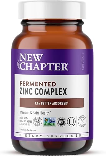 Suplemento de zinc complejo de zinc fermentado New Chapter un diario para apoyo inmunológico salud de la piel ingredientes sin OMG fácil de tragar