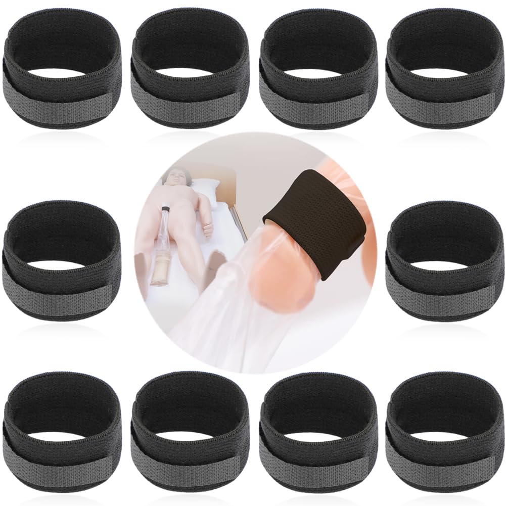 Male External Catheter Strap Leak Free, Incontinence Condom Catheters Fixer Urinary Sheaths Holder, Adjustable Wrap Reusable Washable Elastic Band for Prostate Surgery Patient (Black Pack of 10)