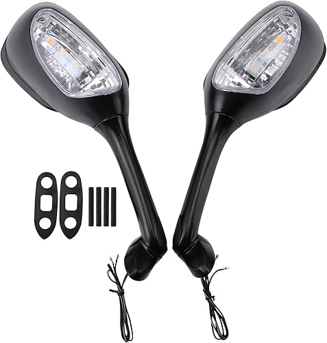 GOOFIT Espejo lateral de repuesto para Suzuki GSXR 600 750 1000 06-08 Espejo retrovisor de motocicleta con luz LED