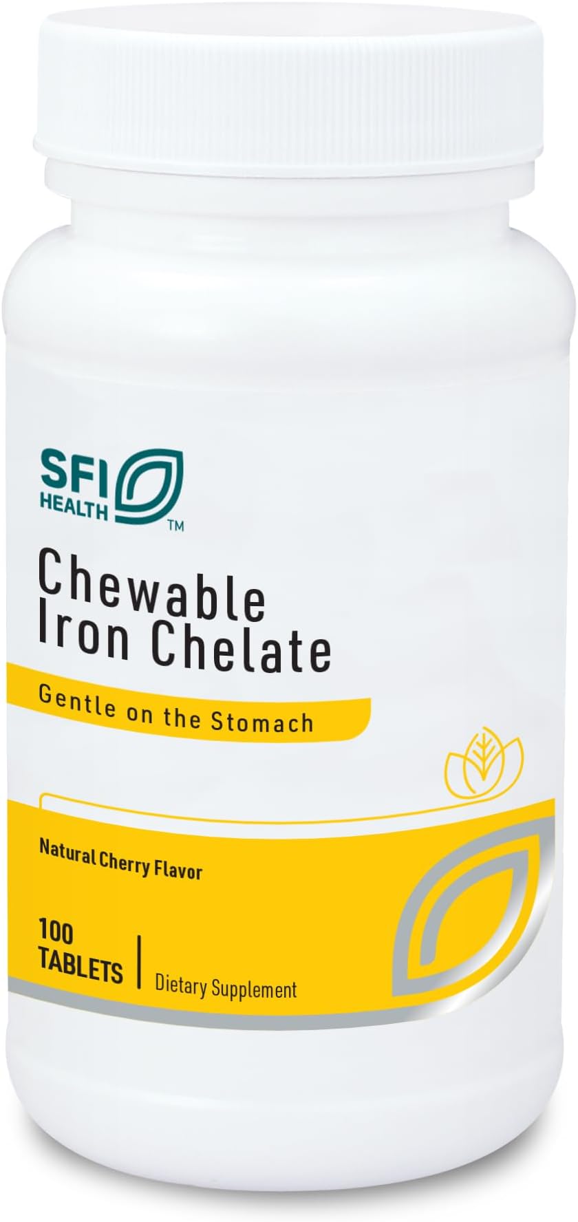Klaire Labs SFI Health Chewable Iron Chelate - 30 Milligrams Elemental Iron, Easy on The Stomach & Hypoallergenic, Natural Cherry Flavor (100 Tablets)