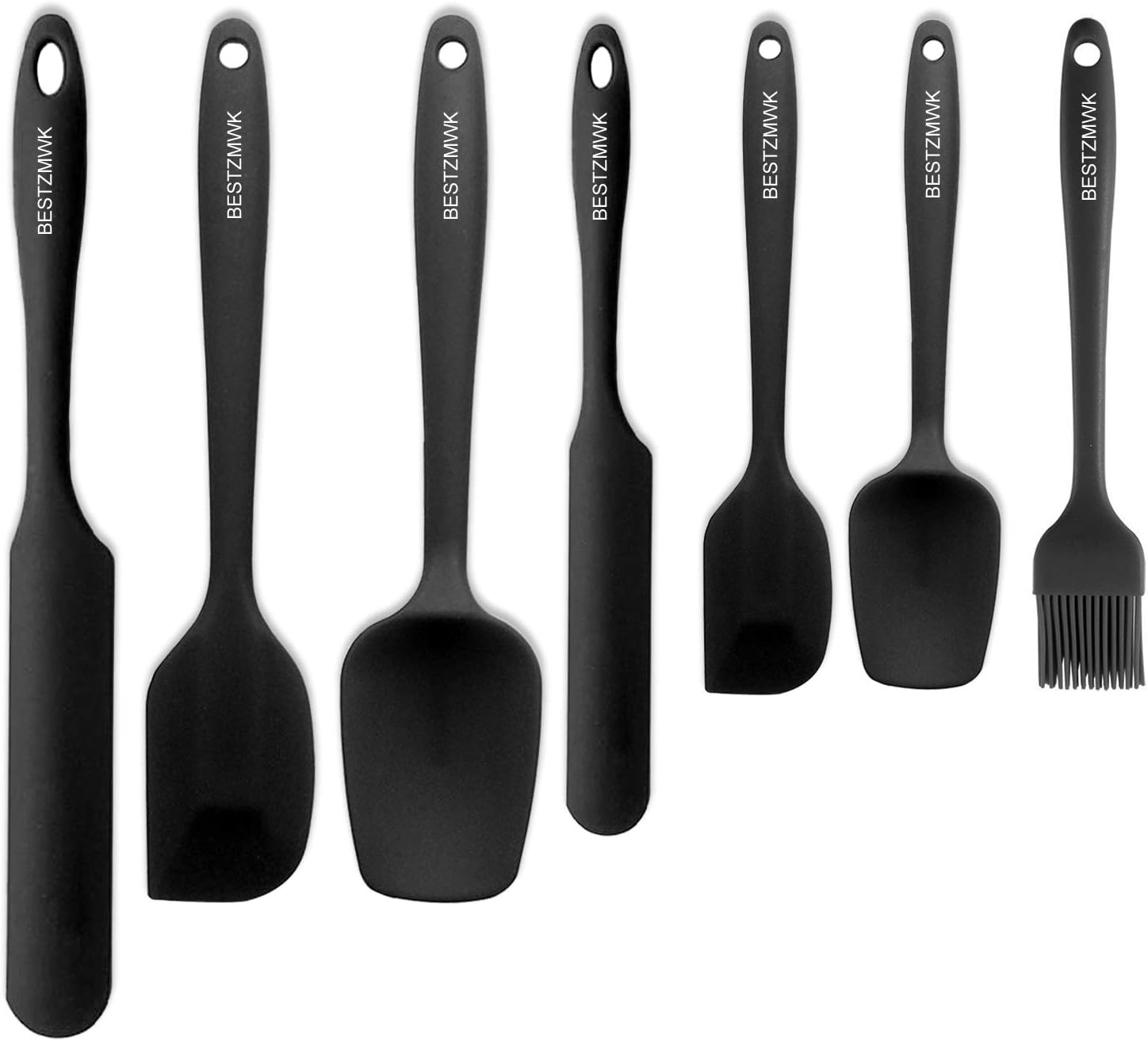 Silicone Spatula - 7 Spatulas Silicone Heat Resistant - Mini Rubber Spatula Set - Cooking Spatulas for Nonstick Cookware - Dishwasher Safe Bakeware Set - One Piece Design Spoon (Black)