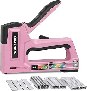 WORKPRO 6-in-1 Manual Staple Gun Kit, Pink Hand Brad Nailer with 4000pcs Staples, Portable Stapler for Upholstery, Crafts, Light Material Repair, Decoration, DIY, Furniture, and Carpentry
