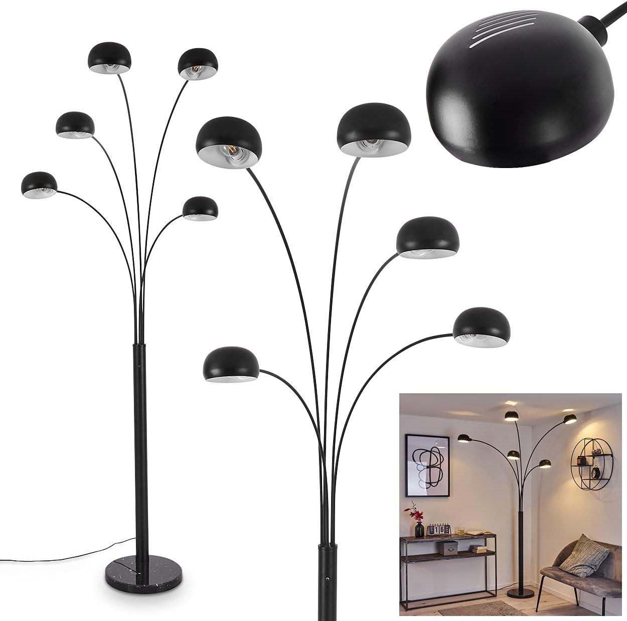 Staande lamp van metaal met verstelbare kap YILDO - H. 120 cm - Zwart