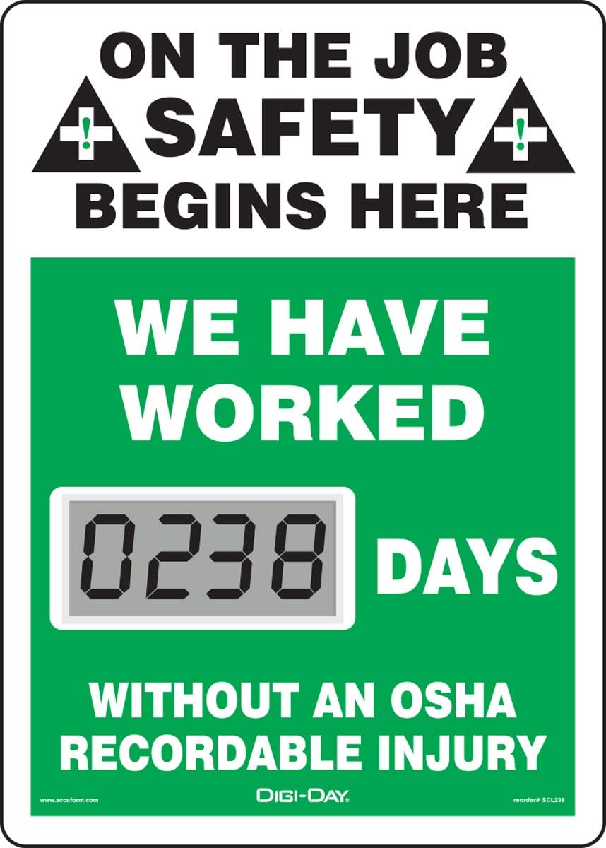 Accuform Mini Digi-Day Electronic Safety Scoreboard, We Have Worked Days Without an OSHA Recordable Injury, 14"x10", SCL238