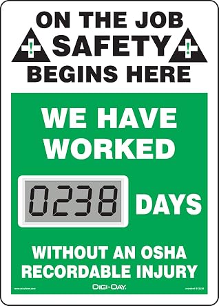 AccuformNMC Mini Digi-Day Battery Powered Electronic Safety Scoreboard SCL238, Tracks Days Without An OSHA Recordable Injury, 14L x 10W x 1D, Bright LCD Display, Made in USA