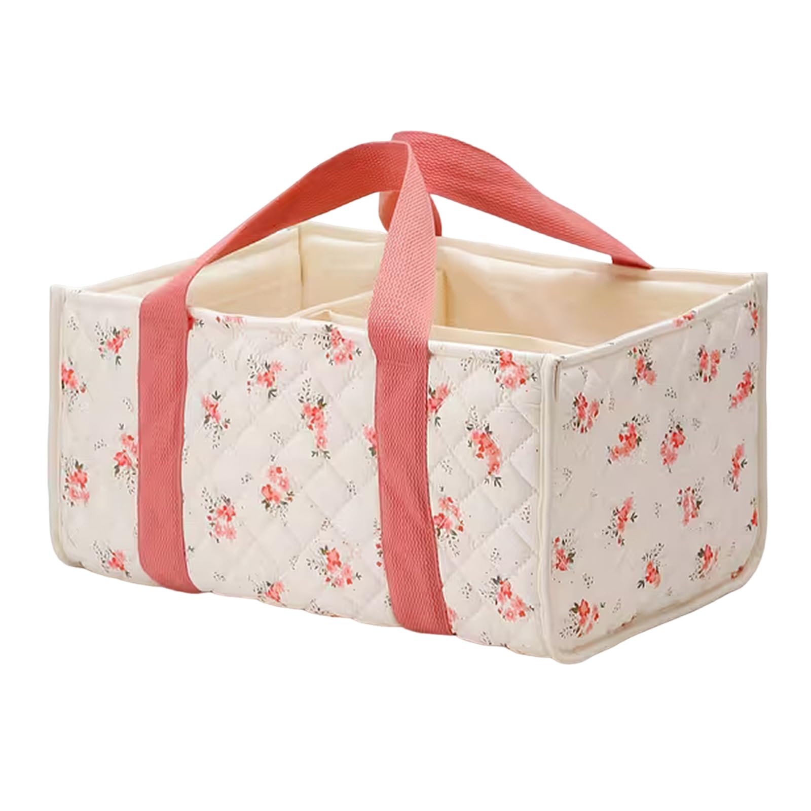 Cymwer Floral Diaper Caddy Organizer with Handle Stylish Nursery Storage Basket with Removable Partition Babies Shower Gifts Basket for Boy and Girl (Pink Blossom) (style1)