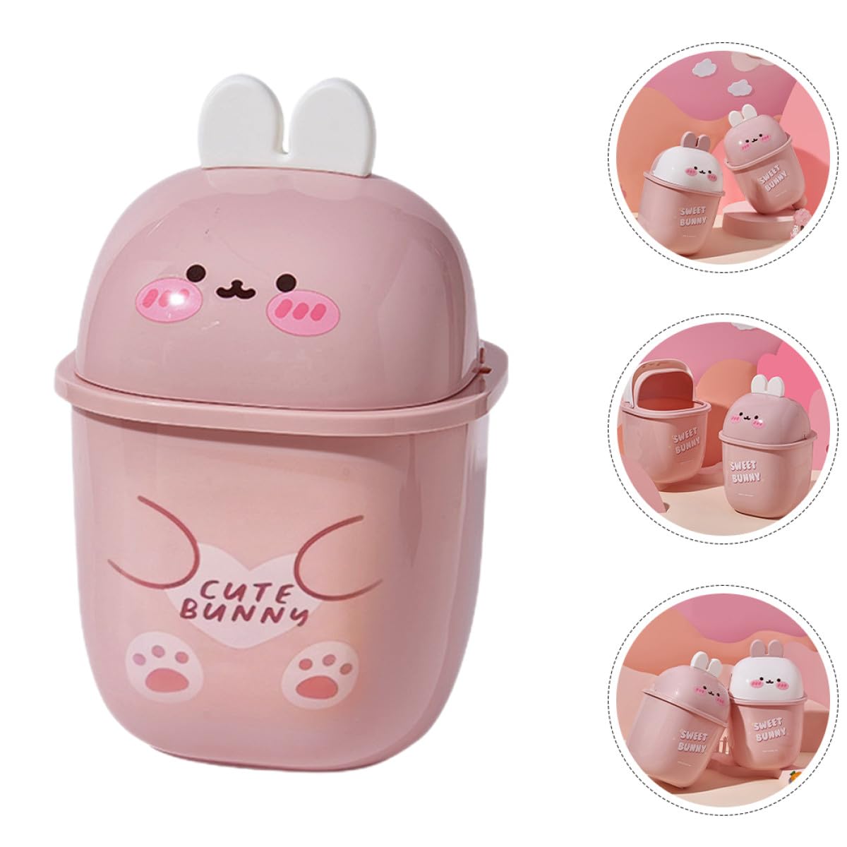 Mini Poubelle de Table en Plastique avec Couvercle, Forme Lapin, Résistante à l'Usure et aux Odeurs