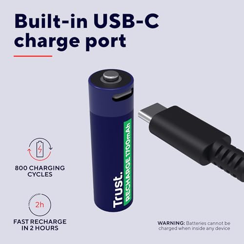 Pilas Recargables AA de Alta Capacidad 1700 mAh con Cable USB Incluido 3