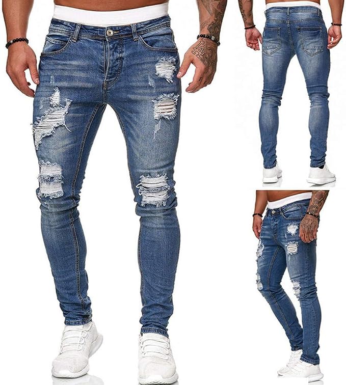 Fansu Vaqueros Hombre Skinny, Pantalones Ajustados Jeans Rotos Elasticos  Slim Fit Stretchy Ripped Classic Jeans Denim Casuales Pants Regular Recta:  Amazon.es: Ropa