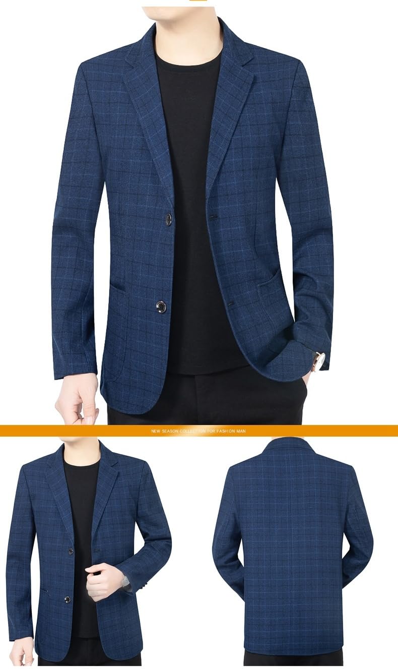 Chaqueta De Tweed para Hombre Estilo Casual De Negocios Blazer De Tweed A Cuadros Chaqueta De Traje De Mezcla De Lana Abrigo Deportivo Casual Elegante Blazer De Solapa con Muesca De 2 Botones Abrigo