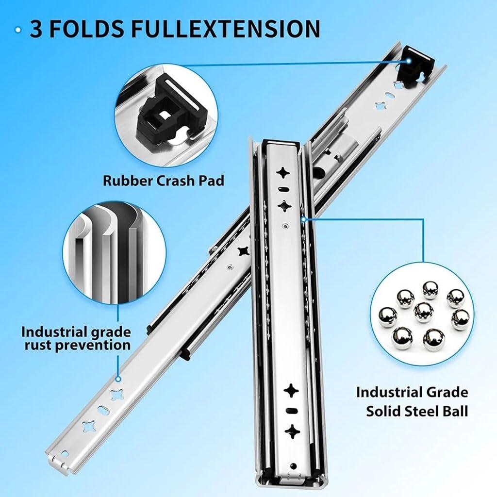 Guías For Cajones De Alta Resistencia, Sin Bloqueo, 53mm Ancho, Capacidad Carga 120kg, Carril Montaje Lateral con Rodamiento Bolas Extensión Completa, 1 Par(36inch 900mm)
