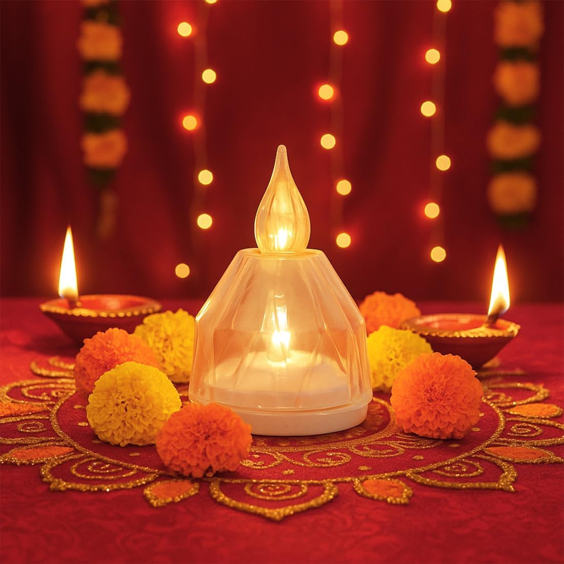 Wilsmaker Flameless LED Diya Fairy Lights | Elegant, Safe & Eco-Friendly Lighting Festival Decoration | Decorative Lights for Diwali, Pooja, Christmas, & Party | (Diya, 6)-image-48