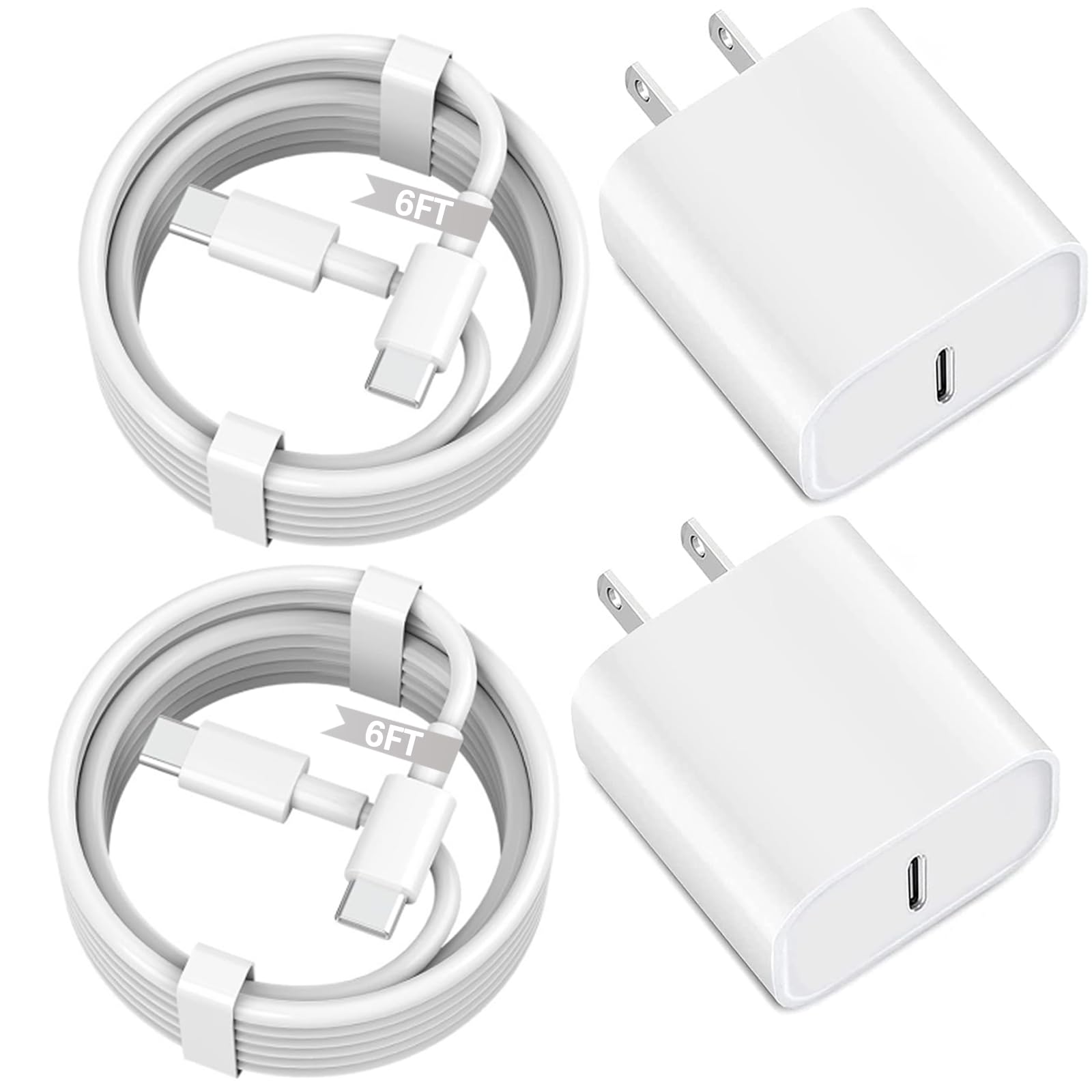iPhone 17 16 15 Fast Charger 2-Pack 20W USB C Wall Charger Plug with 6FT Type C High-Speed