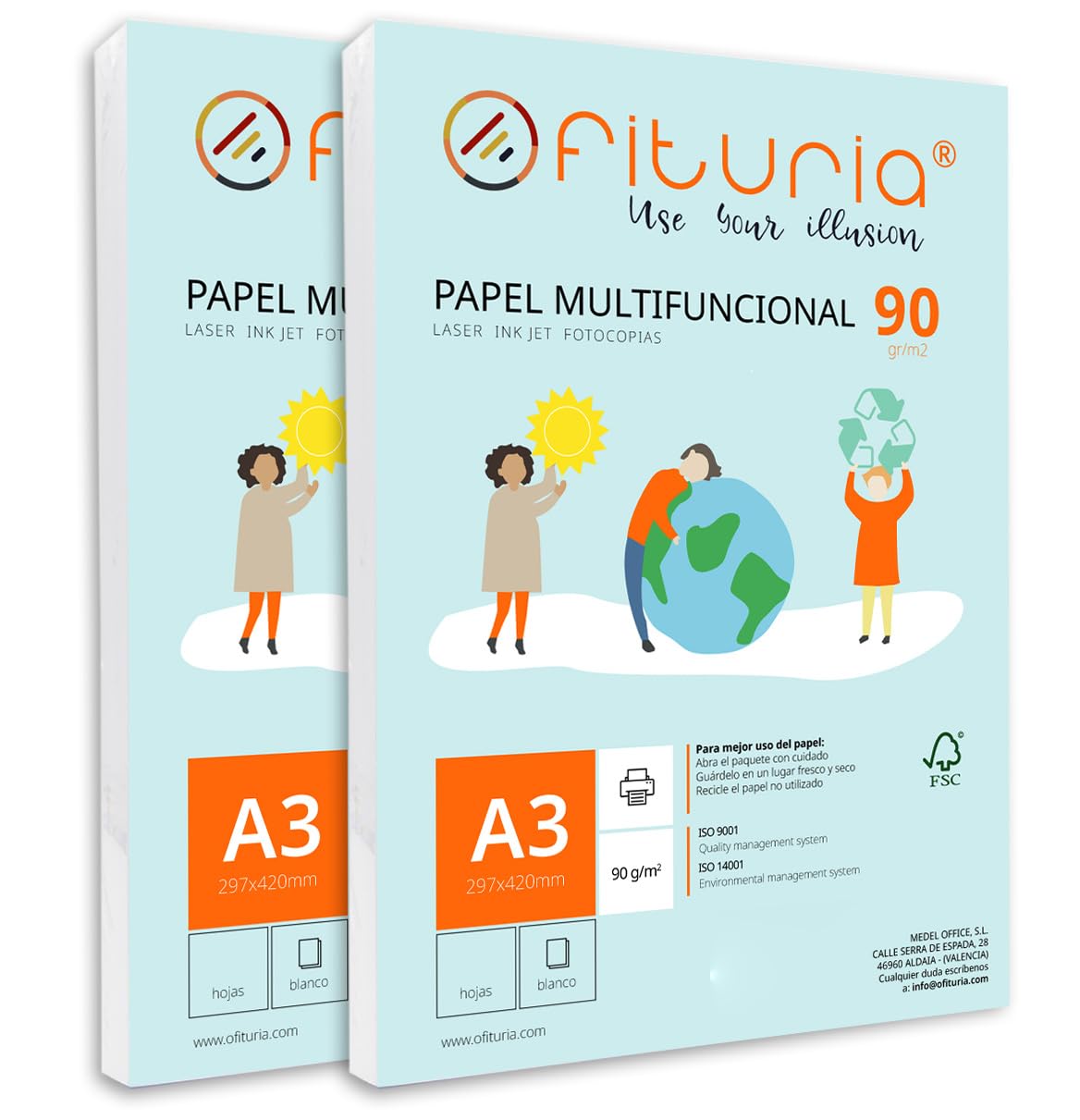 A3 90 g Paper Pack with 500 White Sheets, Multifunctional Paper for School Use and Work Environments - Ideal for Laser, Inkjet or Copiers - Ofituria