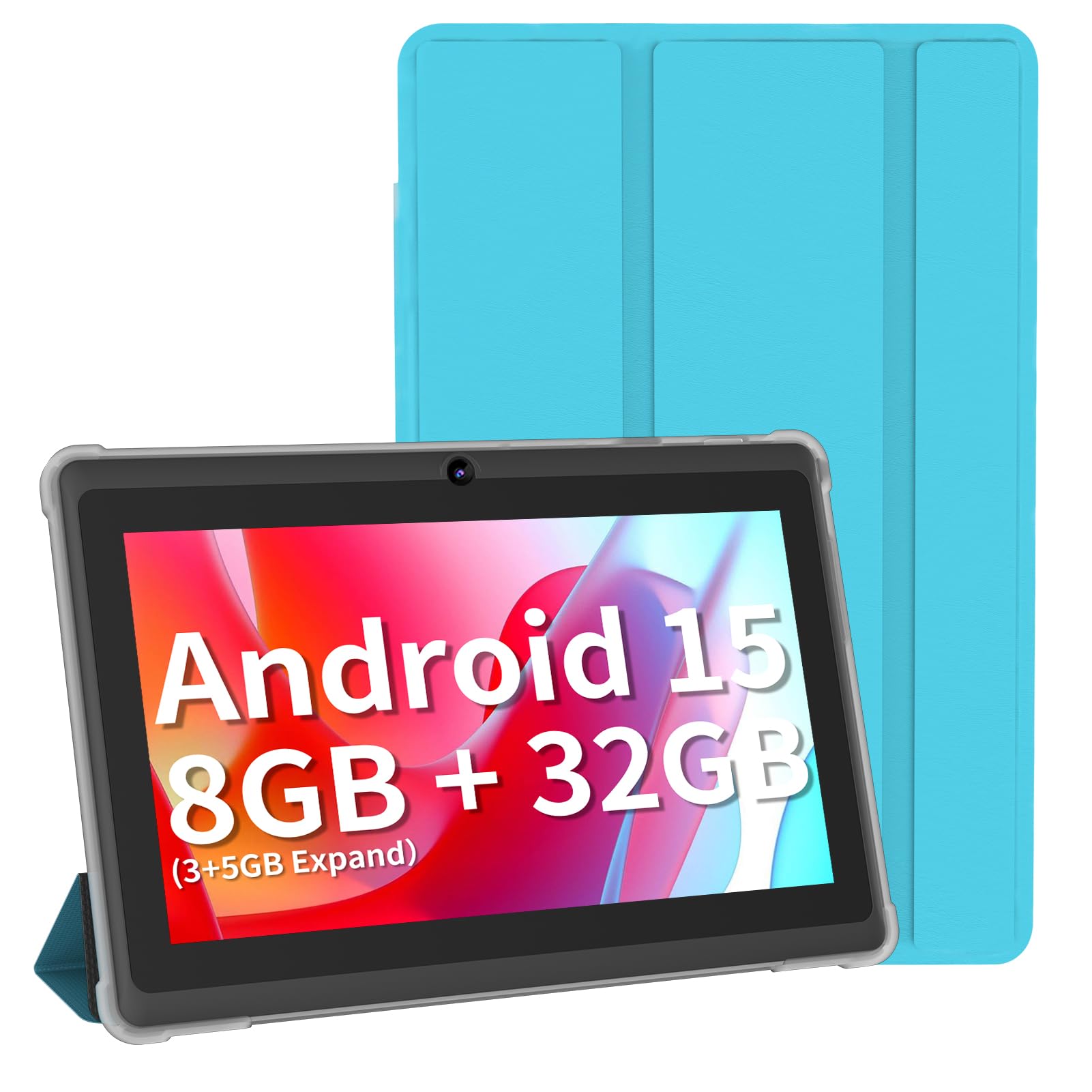 NEWISION 7 Inch Tablet with Case, Five Cores Android 15 Tablets