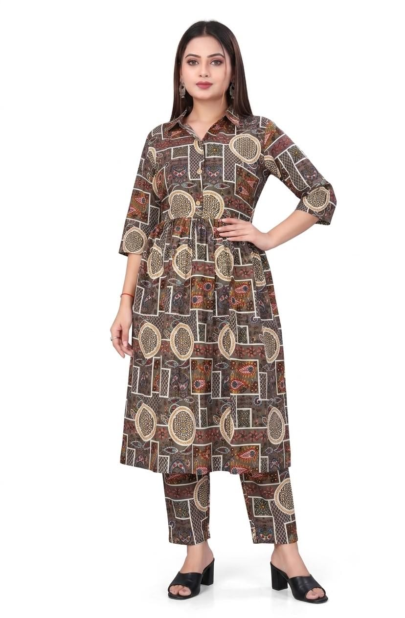 New Women’s 2-Piece Co-Ord Set In Cotton Rayon Top And Bottom For Daily Travel Brunch Vacation And Ethnic Fusion Stylish Outfit Brown-picture-17