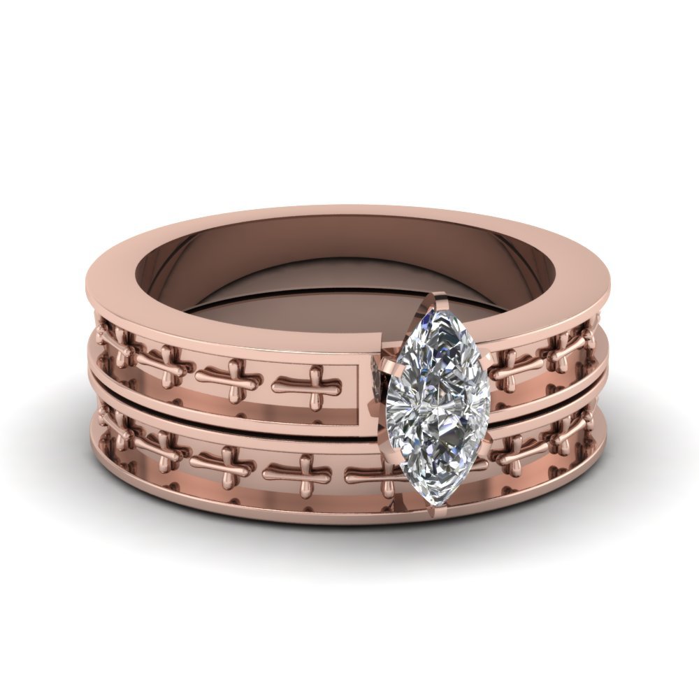 Ensemble d'anneaux de Mariage romantique à offrir en or rose