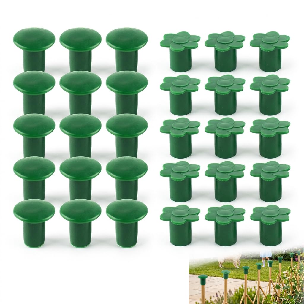 30 Pcs Cane Toppers Caps, Green PVC Garden Bamboo Cane Topper Protectors for Bamboo Sticks Plant Supports, Safe Covers for Gardening, Greenhouses and Outdoor Use, Prevents Injuries