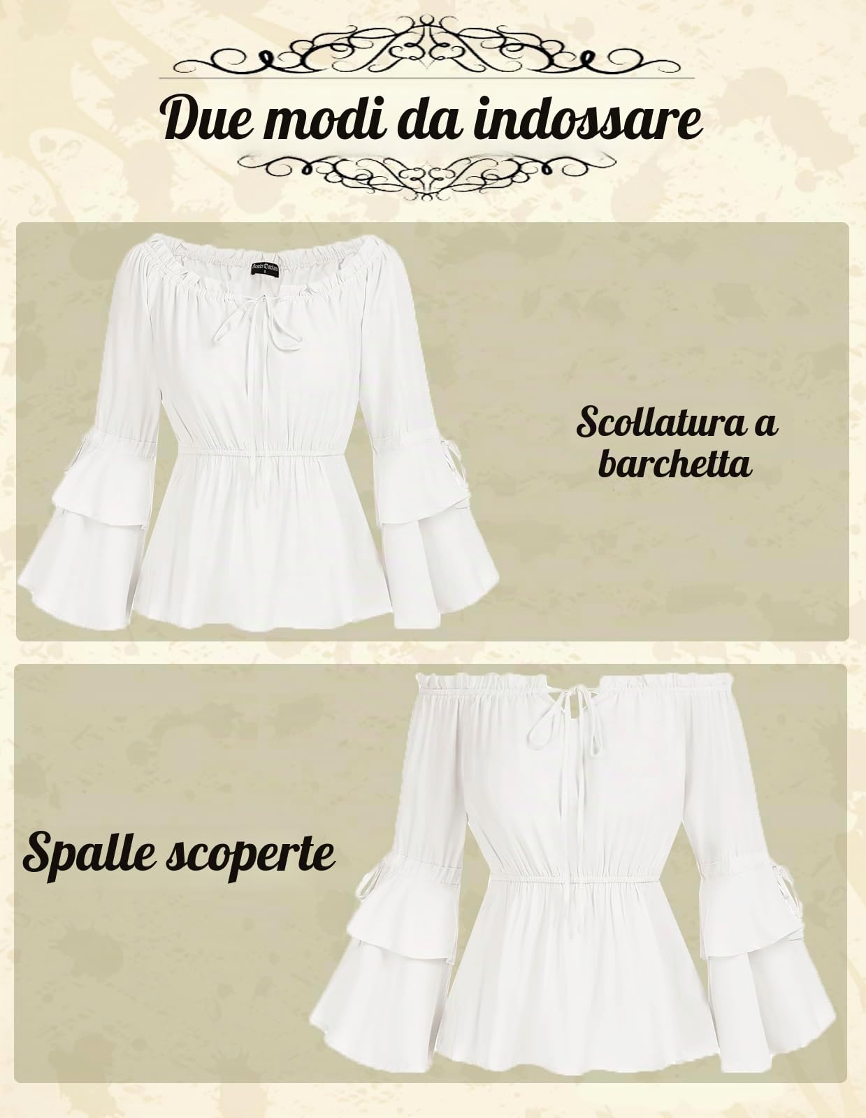 SCARLET DARKNESS Camicette da donna rinascimentali con spalle scoperte e maniche lunghe