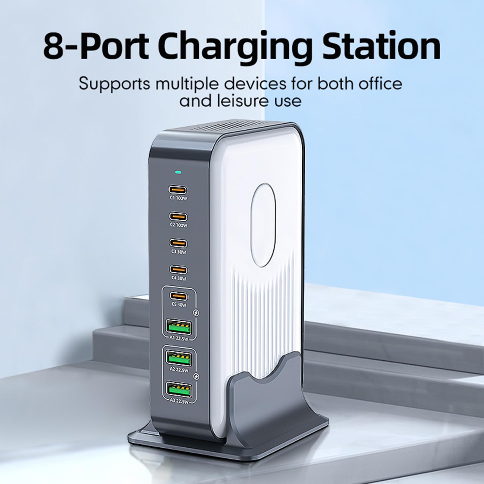 Garsent Stacja ładowania USB, Stacja ładowania Portu 200 W 8 dla Wielu urządzeń, USB C PD Szybkie ładowarkę, ładowarkę, Adapter ładowarki Laptopa (wtyczka UE)